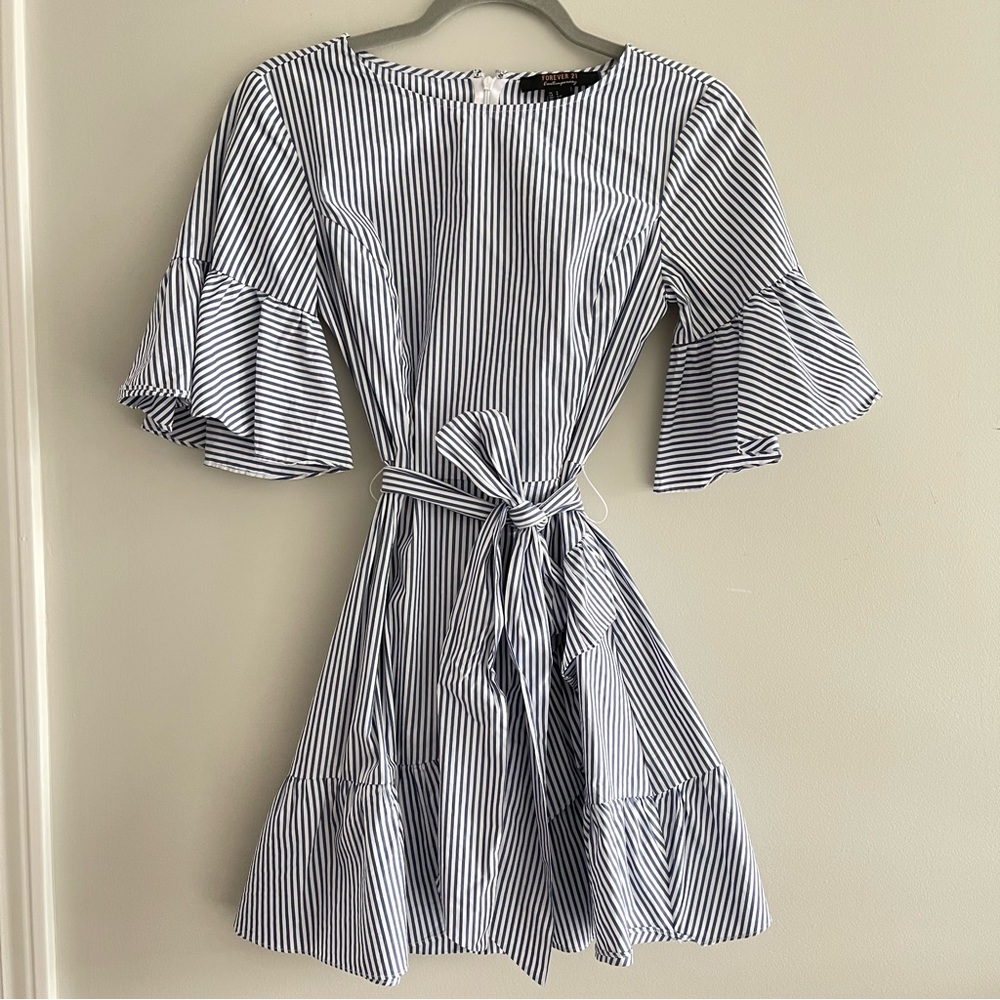 Forever 21 blue and white striped wrap skirt dress